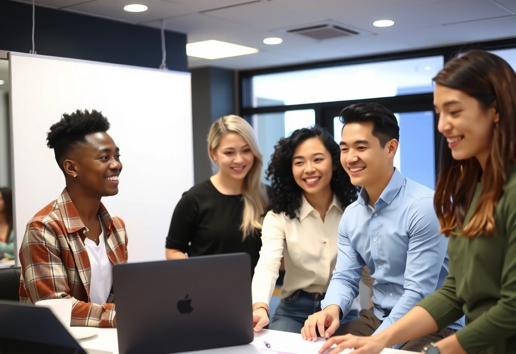 Echipă growthseed colaborând într-un spațiu modern de birouri