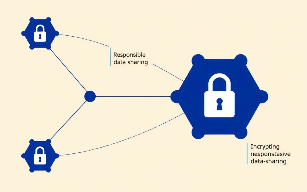 Ilustrație cu o rețea de conexiuni securizate între entități