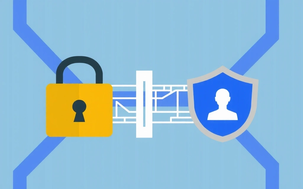 Ilustrație cu simboluri de securitate a datelor și confidențialitate