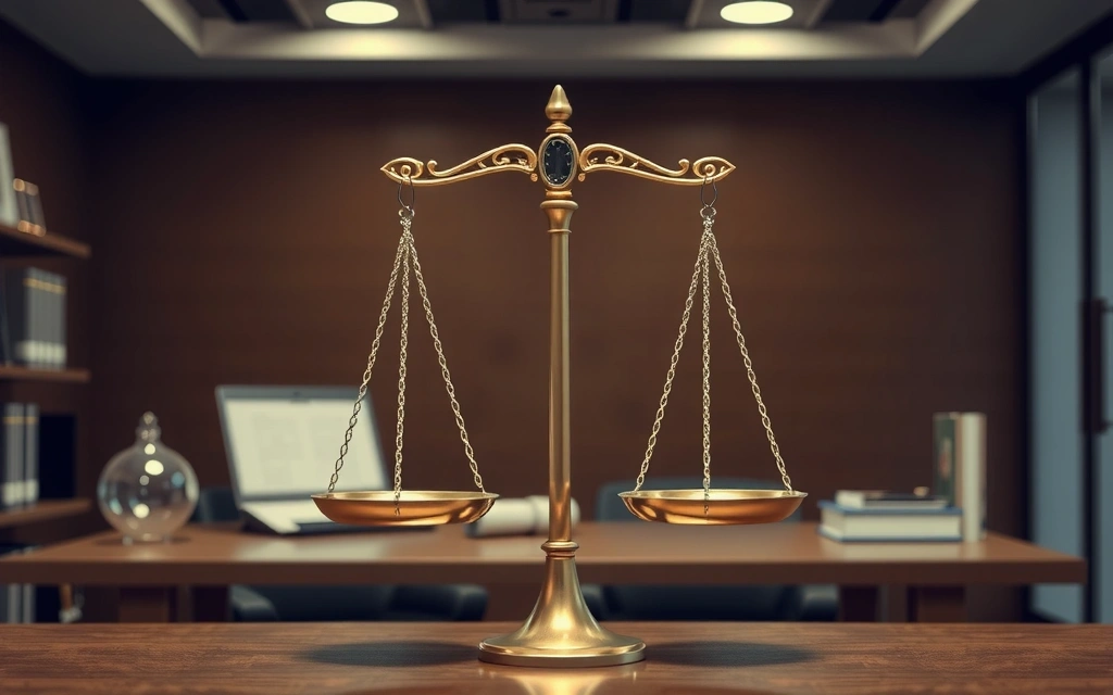 O balanță în echilibru, simbolizând justiția și limitarea răspunderii legale